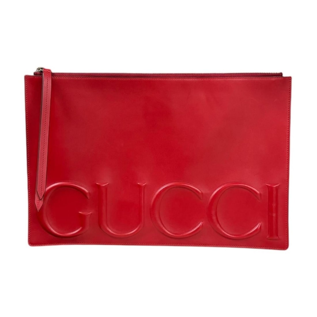Gucci XL Clutch Bag, Handbag, Leather, 421853, Red, Women's, GUCCI: --- Catalog ---Category: SizeWeight: 285g / 10.05oz.Size (HxWxD): 23cm x 35cm / 9.05'' x 13.77''Category: DesignType: Clutch bag, HandbagColor: Red colorGender: WomenClosure: ZipperMaterial: Leather C