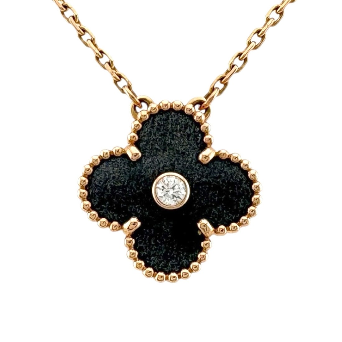 Van Cleef & Arpels Vintage Enhambra Necklace, 18K Pink Gold, Diamond, Silver Obsidian, Ladies',: --- Catalog ---Category: SizeWidth: 1mm / 0.04''Weight: 6.2g / 0.21oz.Pendant Size: 14.5mm x 14.5mm / 0.57'' x 0.57''Neck Circumference: 47 cm / 18.5''Category: DesignStone: DiamondGender: WomenSeason