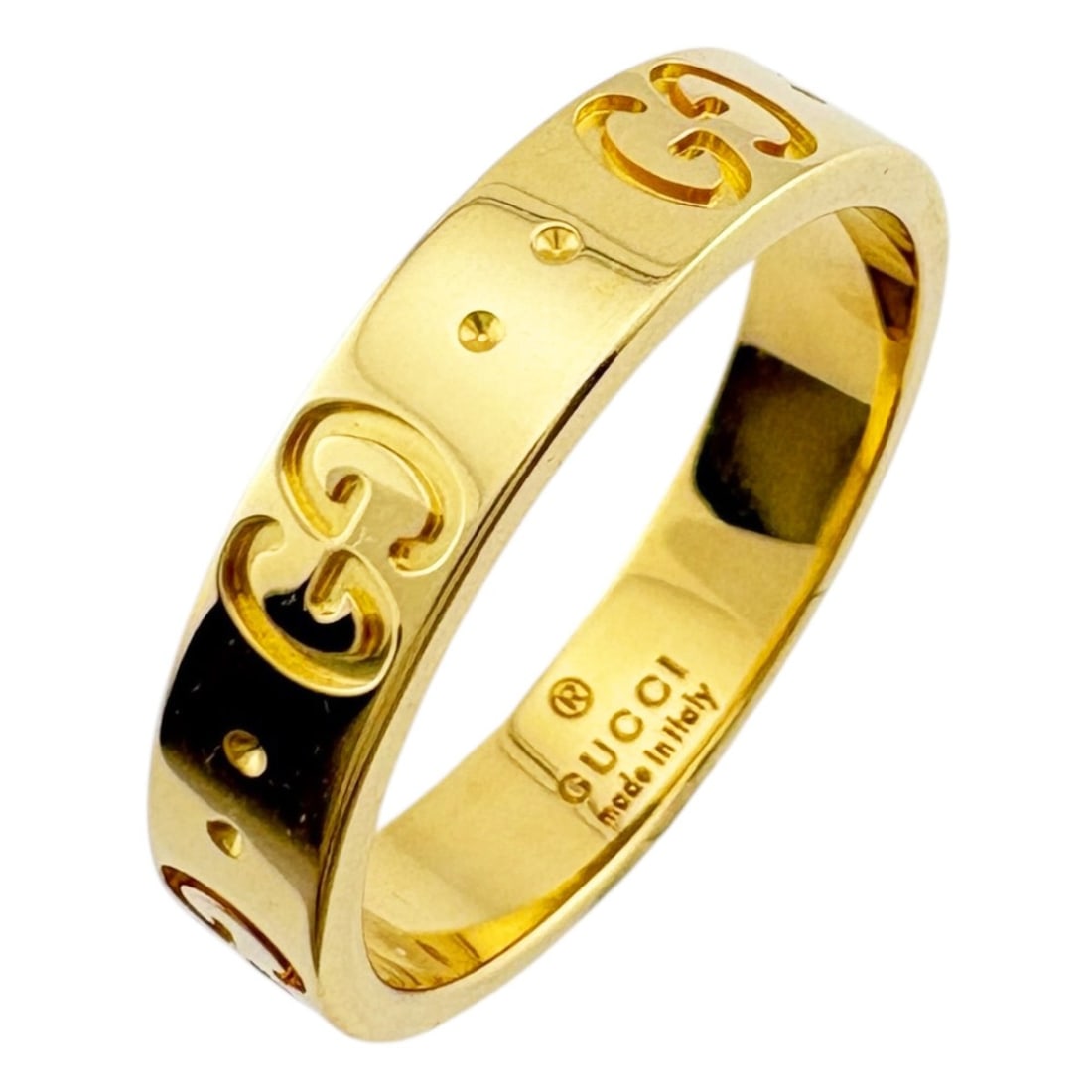 Gucci Icon Ring, 18K Yellow Gold, Women's: --- Catalog ---Category: PackNumber in Pack: 1Category: SizeWidth: 4mm / 0.16''Weight: 3.9g / 0.13oz.JP Size: 10.5US Size: 5.5Category: DesignType: Band ringGender: Men,WomenHandmade: YesMaterial: Yel