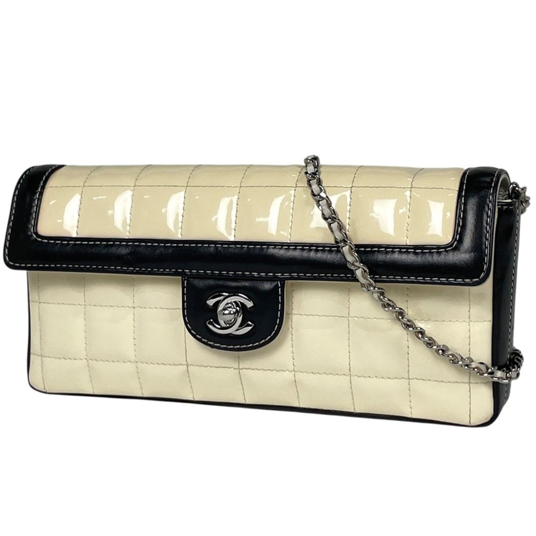 Chanel CHANEL Shoulder Bag Coco Mark Chocolate Bar Enamel Patent Leather White Black Women's: --- Catalog ---Category: SizeSize (HxWxD): 12.5cm x 26.5cm x 4cm / 4.92'' x 10.43'' x 1.57''Category: DesignType: Shoulder bagColor: Black, WhiteGender: WomenMaterial: Patent leather , Leather Categor
