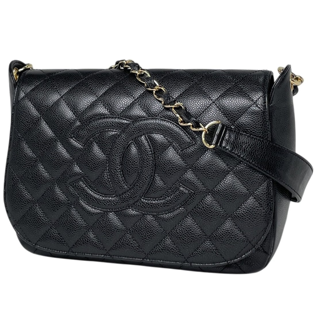 Chanel CHANEL Shoulder Bag Coco Mark Matelassé Caviar Leather Black Women's (1 of 10)