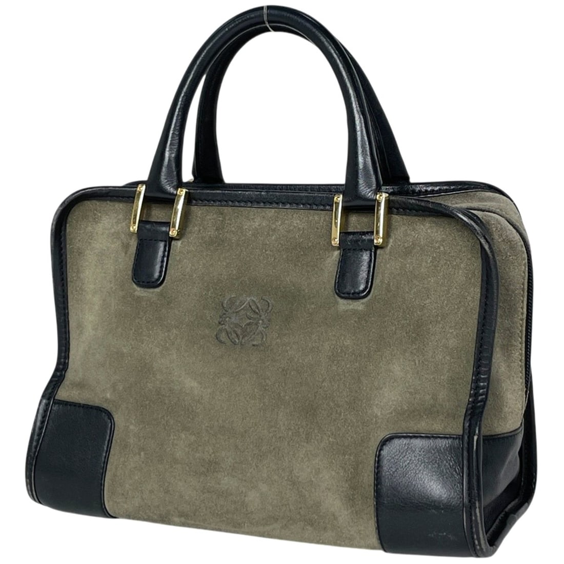Loewe Amazona 28 handbag, Anagram logo, suede, khaki, women's.: --- Catalog ---Category: SizeSize (HxWxD): 17cm x 27cm x 12.5cm / 6.69'' x 10.62'' x 4.92''Category: DesignType: HandbagColor: KhakiGender: WomenMaterial: Suede , Leather Category: GeneralBrand: Loewe