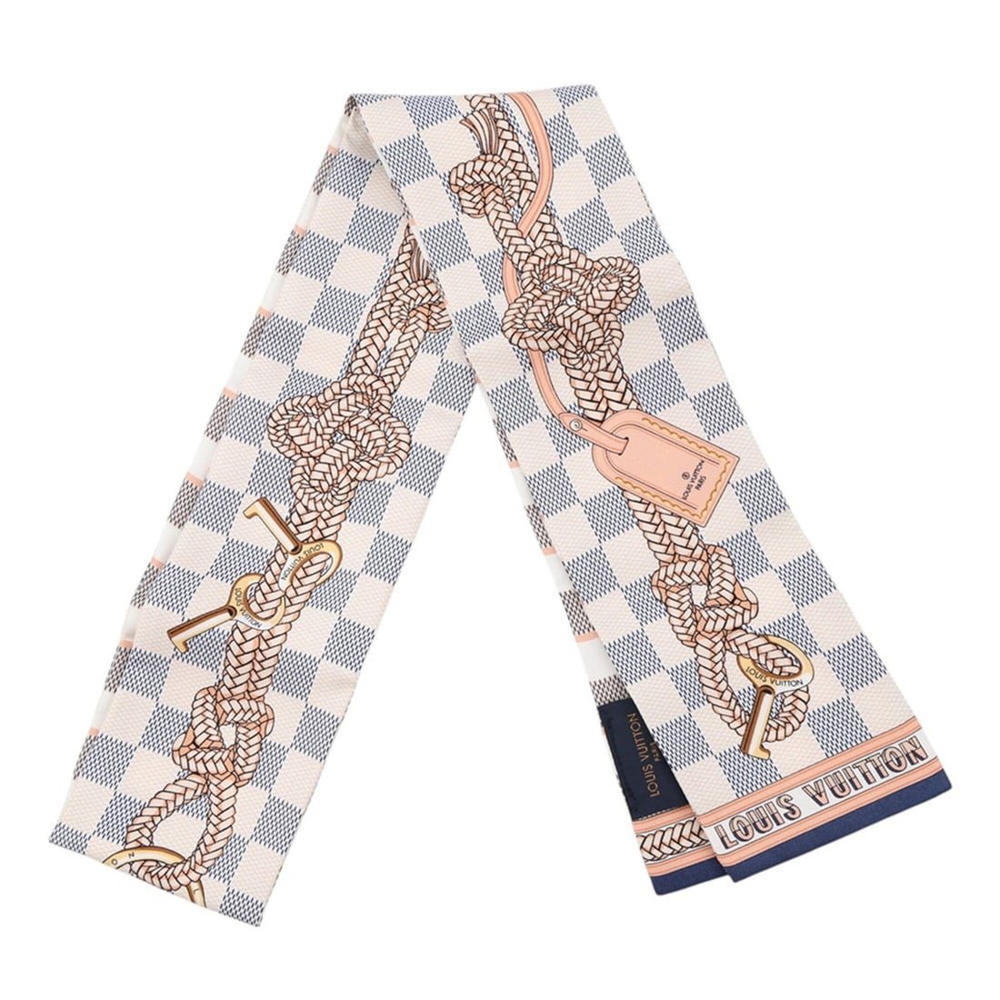 Louis Vuitton scarf muffler bandeau Damier Azur Infinity silk M77696 LOUIS VUITTON white SCARF: --- Catalog ---Category: SizeSize (LxW): 1.18m x 8cm / 46.45'' x 3.14''Category: DesignType: ScarfColor: Multi-color, WhiteGender: WomenMaterial: Silk Category: GeneralBrand: Louis Vuitton--- Item Lis