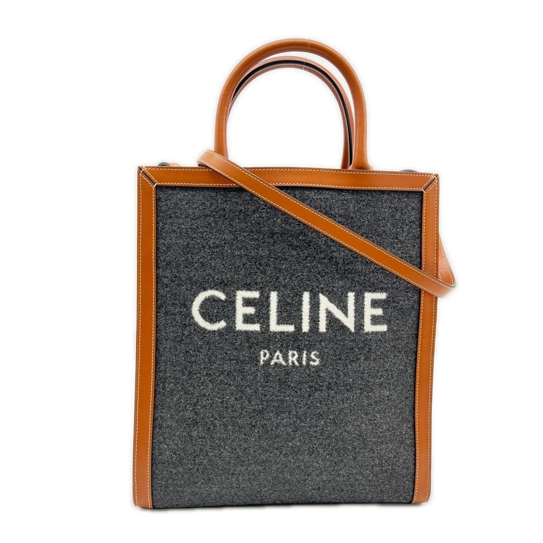 CELINE Small Vertical Cabas Cotton Leather Textile Handbag 192082ENU.09BE (Gray Brown) - Women's (1 of 17)