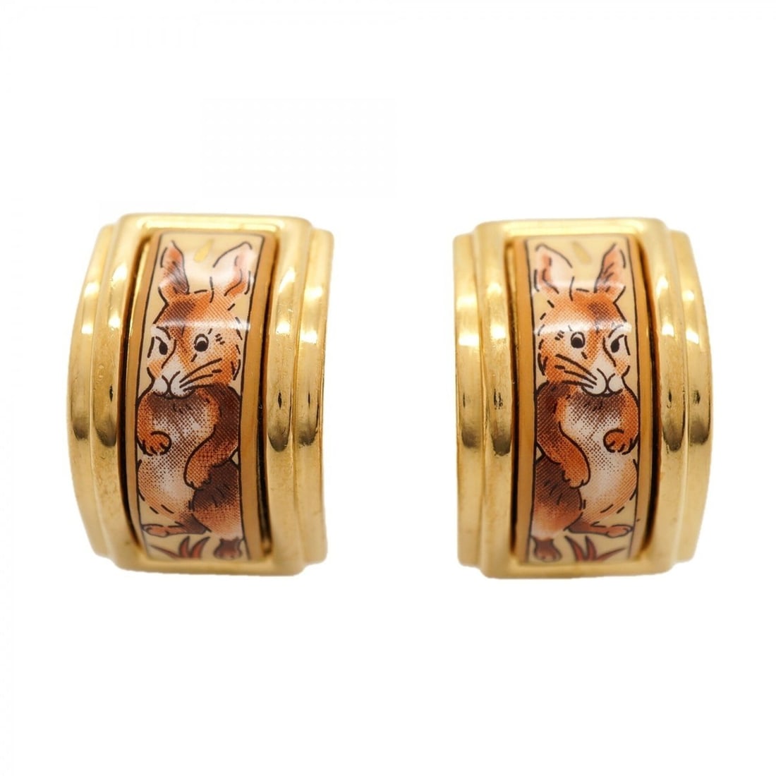 Hermes Earrings, Enamel Rabbit Motif, GP Plated, Cloisonné, Gold, Orange, Women's: --- Catalog ---Category: SizeSize (HxWxD): 21.00mm x 14.30mm / 0.83'' x 0.56''Category: DesignType: Clip earringsColor: Gold, OrangeGender: WomenMaterial: Cloisonné/enamel, Gold platingCategory: Gene