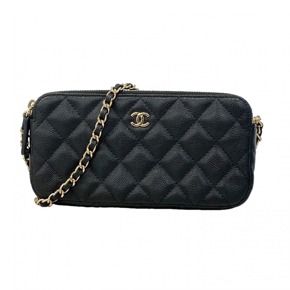 Chanel Matelassé Chain Shoulder Bag, Caviar Leather, Black/Champagne, Women's: --- Catalog ---Category: SizeSize (HxWxD): 9cm x 18cm x 3cm / 3.54'' x 7.08'' x 1.18''Category: DesignType: Shoulder bagColor: BlackGender: WomenMaterial: Grained Calfskin Hardware Color: Champagne go
