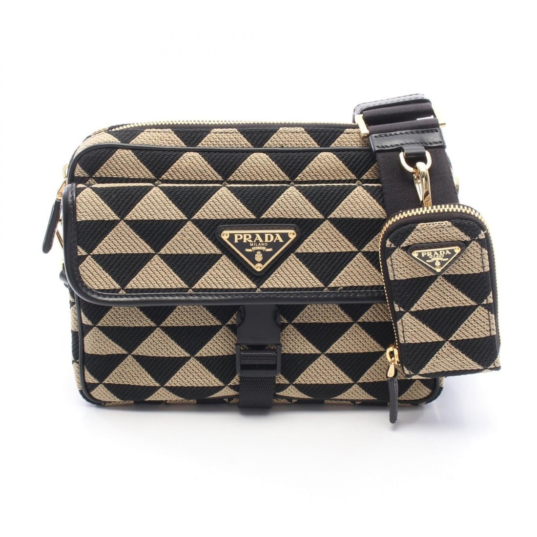 Prada PRADA Symbol Embroidery Shoulder Bag Handbag Canvas Leather Men's Beige/Black 2VH133: --- Catalog ---Category: SizeSize (HxWxD): 16cm x 22.5cm x 3cm / 6.29'' x 8.85'' x 1.18''Category: DesignType: Handbag, Shoulder bagColor: Beige, BlackGender: Men,WomenMaterial: Canvas , Leather Categ