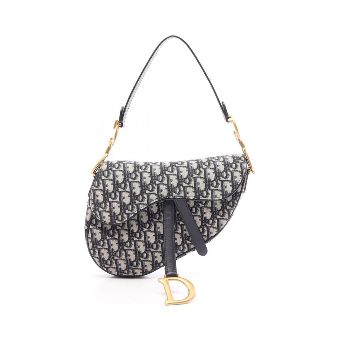 Christian Dior Dior Saddle Bag Oblique Jacquard Handbag, Canvas and Leather, Women's, Navy, Beige, (1 of 10)