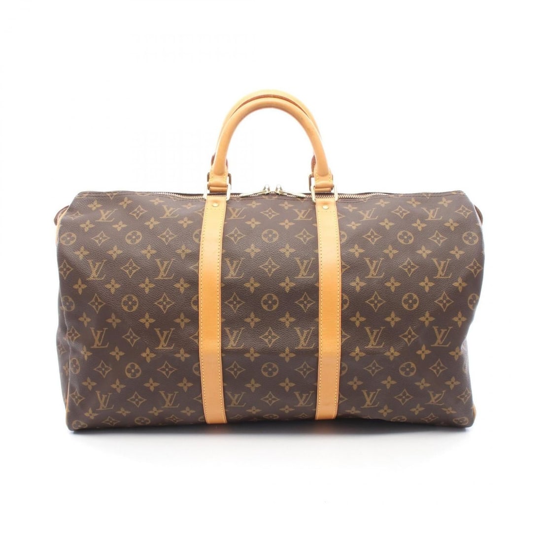 Louis Vuitton Keepall 50 Monogram Boston Bag Handbag, Coated Canvas Leather, Men's/Women's, Brown,: --- Catalog ---Category: SizeSize (HxWxD): 28cm x 51cm x 21.5cm / 11.02'' x 20.07'' x 8.46''Category: DesignType: Boston bag, HandbagColor: Brown, MonogramGender: Men,WomenMaterial: Monogram , Leather