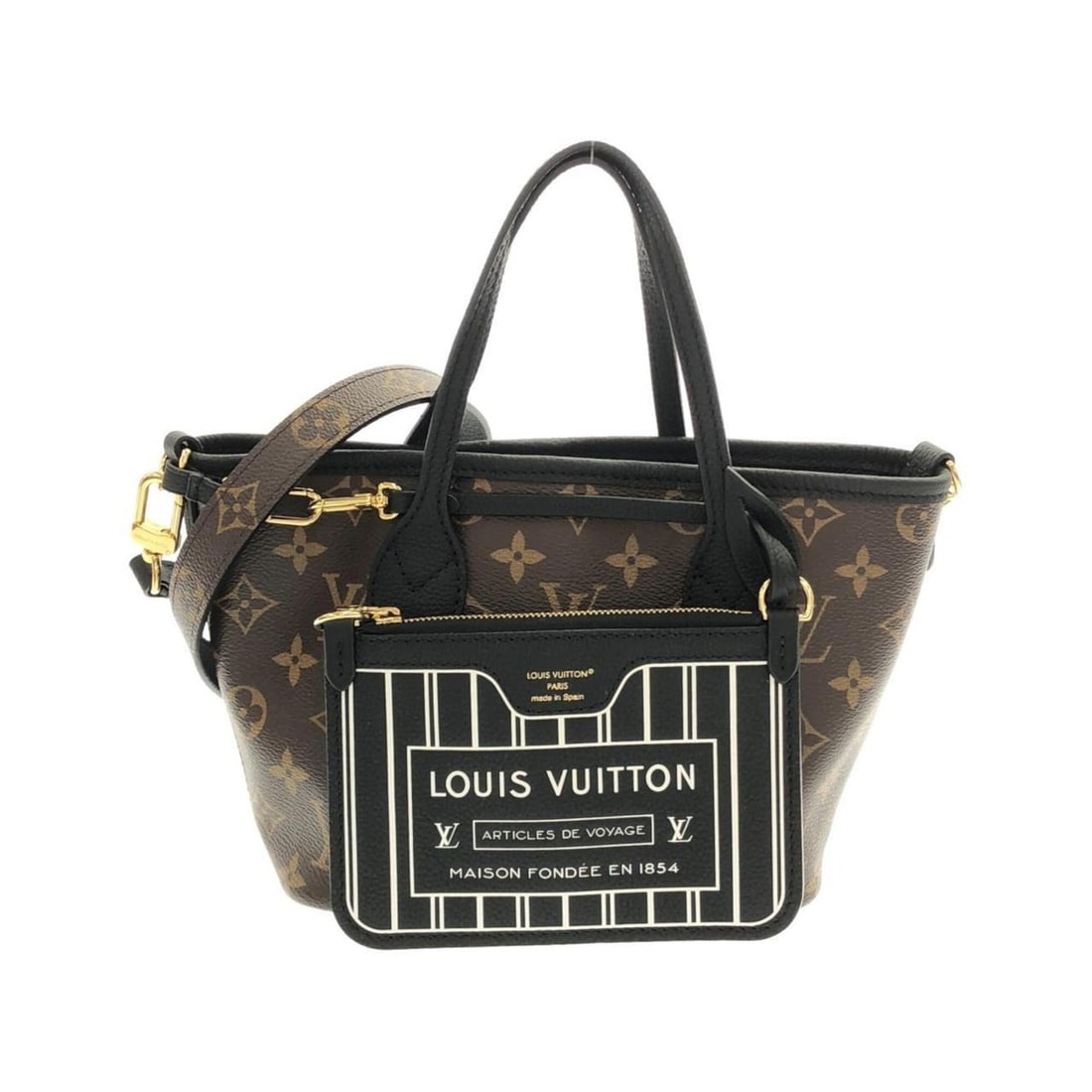 Louis Vuitton Monogram Neverfull Inside Out BB M28347 Handbag: --- Catalog ---Category: SizeSize (HxWxD): 16cm x 19cm x 10cm / 6.29'' x 7.48'' x 3.93''Category: DesignType: Handbag, PouchColor: Black, MarronGender: Men,WomenMaterial: Coated canvas , Leather Hardw