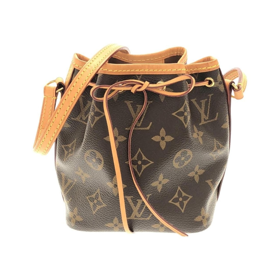 Louis Vuitton Monogram Nano Noé M41346 Shoulder Bag: --- Catalog ---Category: SizeSize (HxWxD): 15cm x 12.5cm x 10cm / 5.9'' x 4.92'' x 3.93''Category: DesignType: Shoulder bagColor: MarronGender: WomenMaterial: Coated canvas Hardware Color: GoldCategor