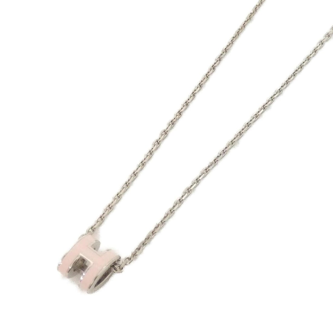Hermes Pop H MINI 147992FP Necklace: --- Catalog ---Category: SizePendant Size: 7mm x 9mm / 0.27'' x 0.35''Neck Circumference: 39.5 cm / 15.55''Category: DesignColor: Rose drageeGender: WomenMaterial: PalladiumNecklace Type: