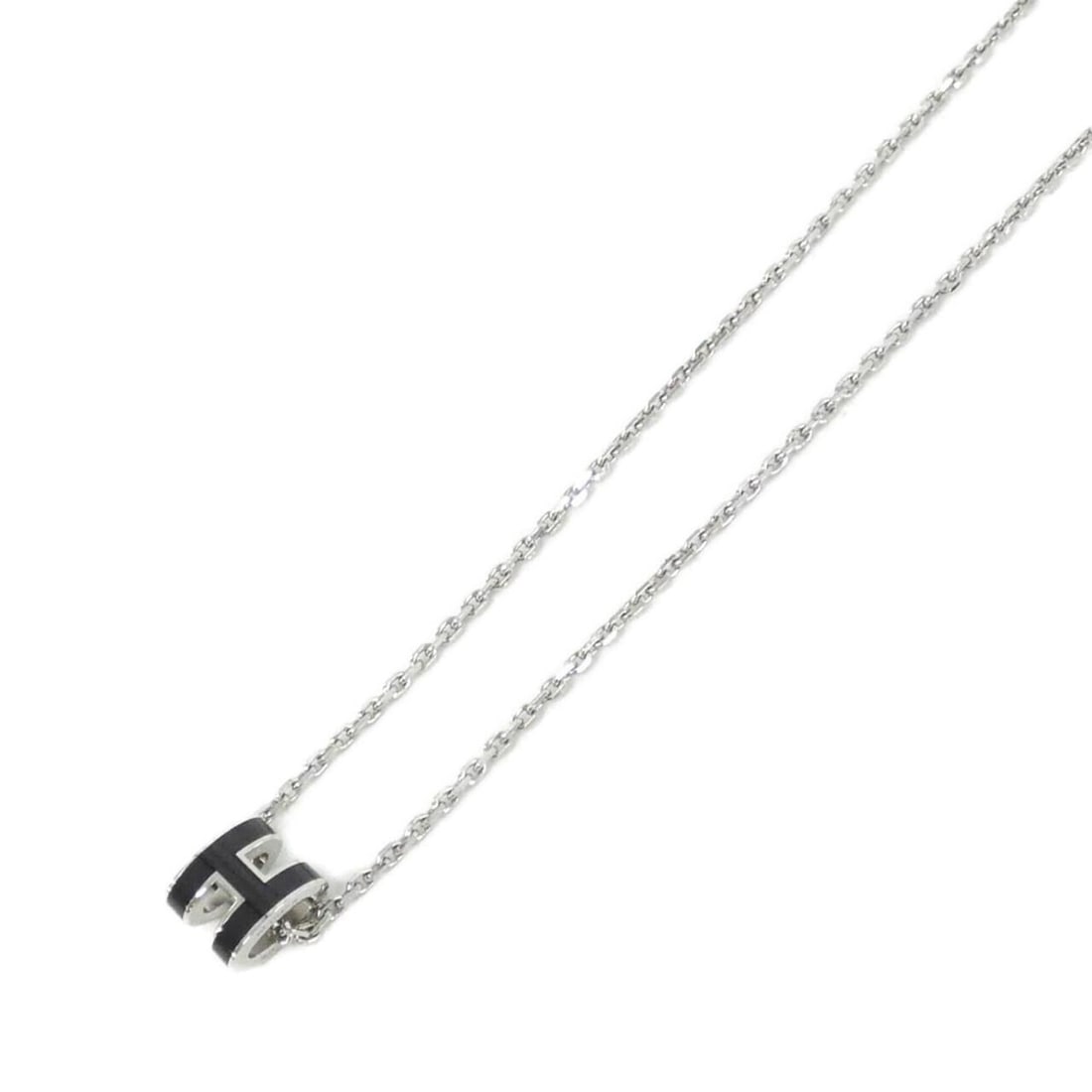 Hermes Pop H MINI 147992FP Necklace: --- Catalog ---Category: SizePendant Size: 8mm x 10mm / 0.31'' x 0.39''Neck Circumference: 40 cm / 15.74''Category: DesignColor: BlackGender: WomenMaterial: PalladiumNecklace Type: NecklaceCategory: