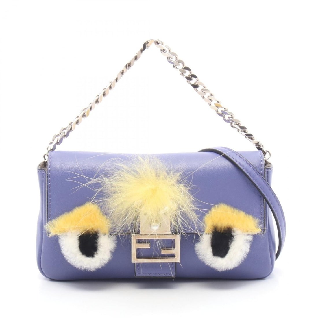 Fendi Micro Bucket Shoulder Bag Handbag Leather Fur Women's Purple Yellow Multicolor 8M0354: --- Catalog ---Category: SizeSize (HxWxD): 9cm x 15cm x 2.5cm / 3.54'' x 5.9'' x 0.98''Category: DesignType: Handbag, Shoulder bagColor: Multi-color, Purple, YellowGender: WomenMaterial: Leather , Fur