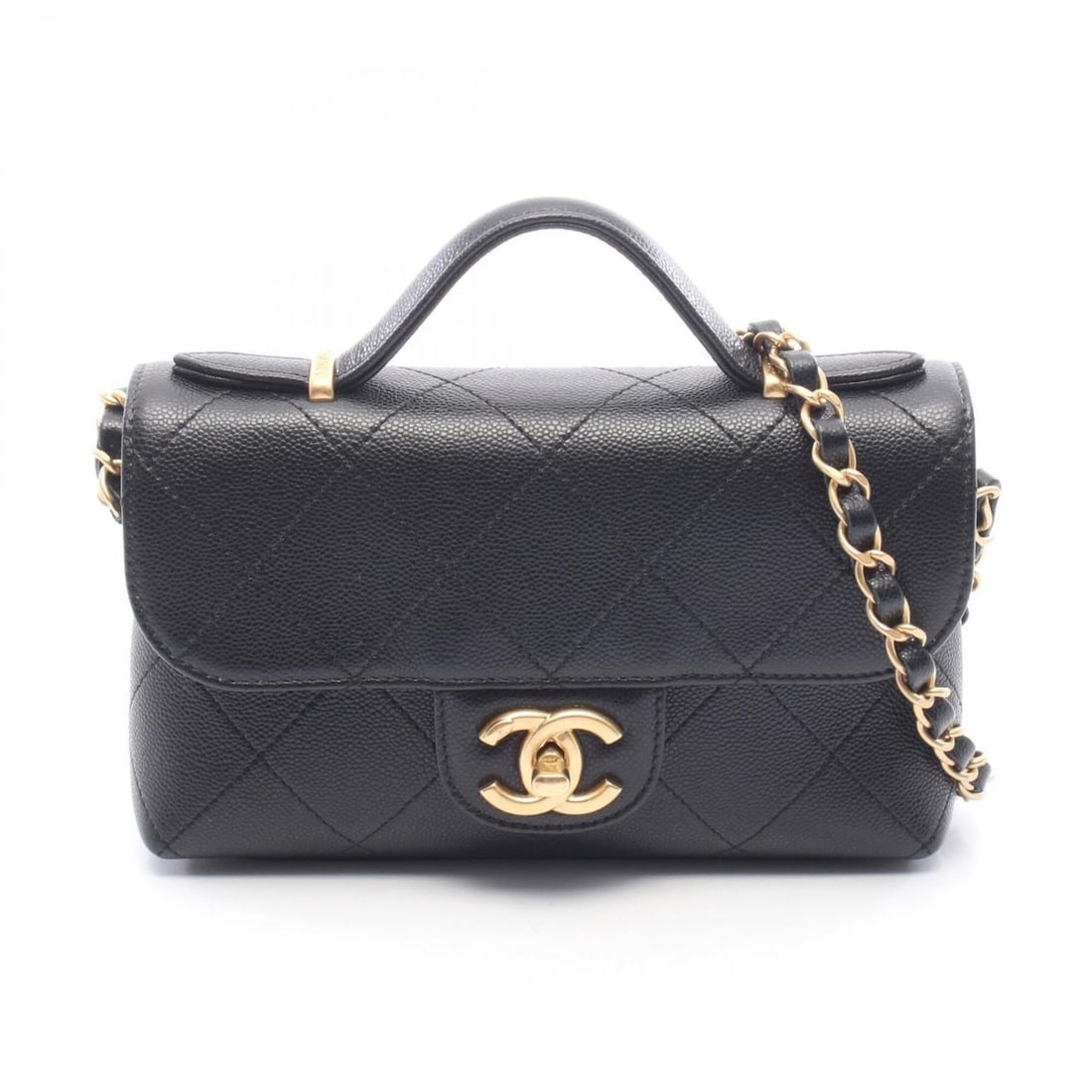 Chanel Mini Matelassé Top Handle 2-Way Shoulder Bag/Handbag, Caviar Leather (Grained Calfskin),: --- Catalog ---Category: SizeSize (HxWxD): 12.5cm x 20cm x 5.5cm / 4.92'' x 7.87'' x 2.16''Category: DesignType: Handbag, Shoulder bagColor: BlackGender: WomenMaterial: Grained Calfskin Category: Gene
