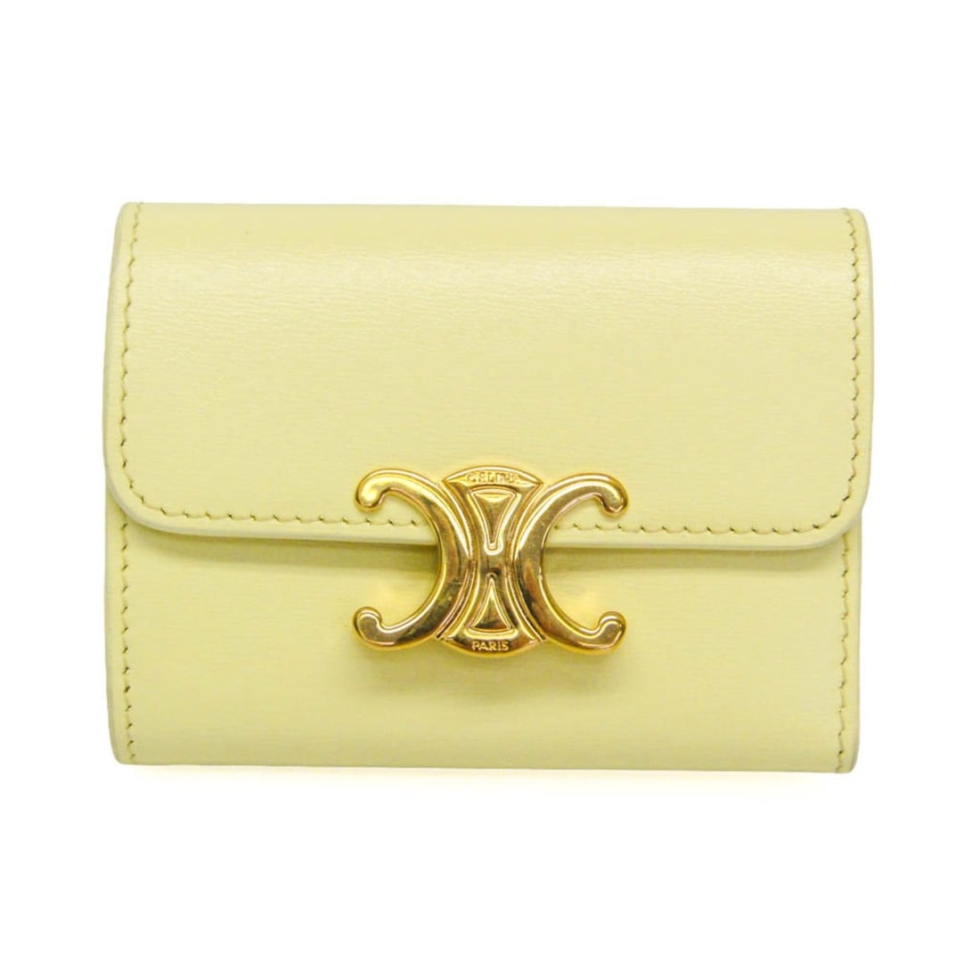 Celine Triomphe Compact Wallet 10I65 3DPV Women's Leather Wallet (tri-fold) Yellow: --- Catalog ---Category: SizeWeight: 110g / 3.88oz.Size (HxWxD): 7.5cm x 9.5cm x 3cm / 2.95'' x 3.74'' x 1.18''Category: DesignType: Wallet (tri-fold)Color: YellowGender: WomenClosure: Snap fastenerMa