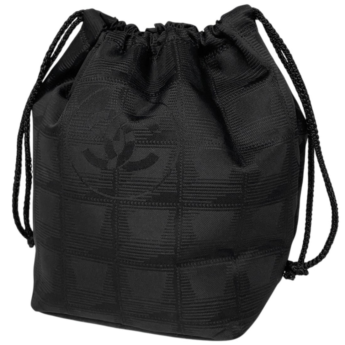Chanel CHANEL Bag/Cosmetic Pouch New Travel Line Drawstring Nylon Jacquard Black Women's: --- Catalog ---Category: SizeSize (HxWxD): 16.5cm x 11cm x 11cm / 6.49'' x 4.33'' x 4.33''Category: DesignType: PouchColor: BlackGender: WomenMaterial: Nylon Category: GeneralBrand: Chanel--- Item Lis