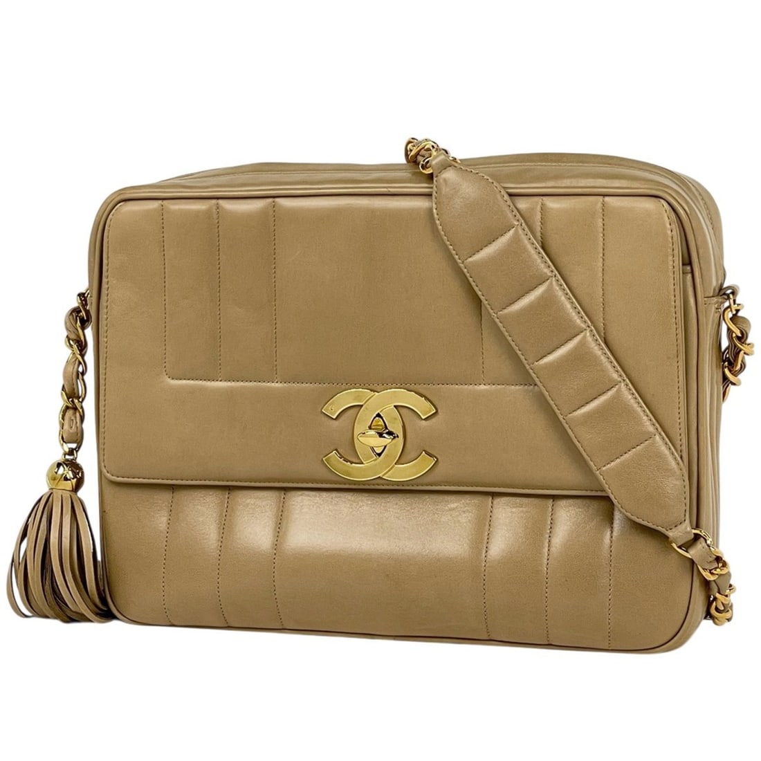 Chanel CHANEL Shoulder Bag Coco Mark Mademoiselle Leather Beige Women's (1 of 10)