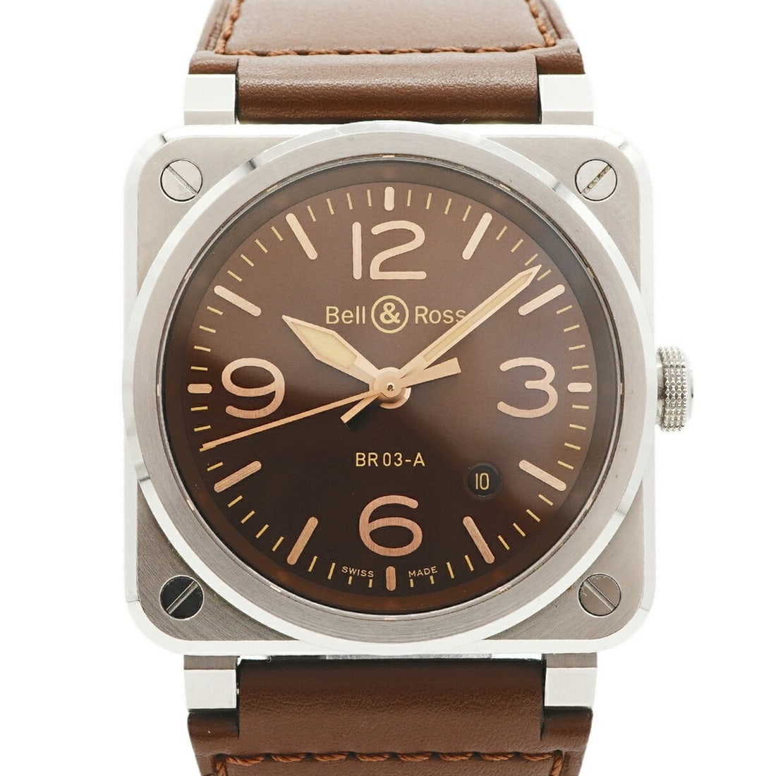 Bell & Ross BR03 Golden Heritage BR03A-GH-ST SCA Brown Dial Men's Watch: --- Catalog ---Category: SizeWrist Size: 19cm / 7.48''Case Diameter: 41.2mm / 1.62''Category: DesignType: WristwatchGender: MenColor (Dial): BrownMaterial (Band): LeatherCategory: GeneralMPN: BR03A-GH