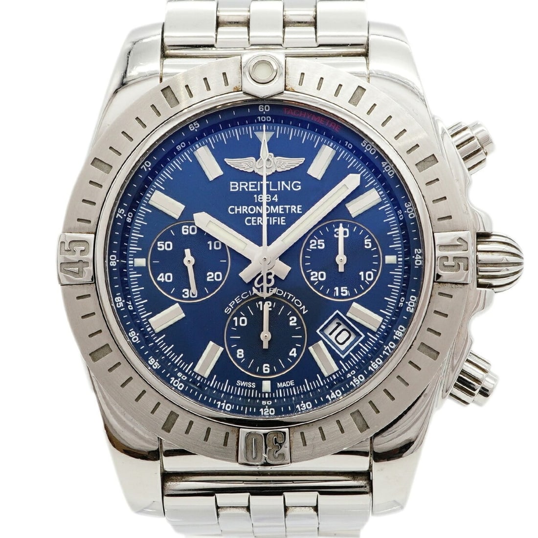 Breitling Chronomat 44 AB0115 Blue Dial Men's Watch: --- Catalog ---Category: SizeWrist Size: 15cm / 5.9''Case Diameter: 43.5mm / 1.71''Category: DesignType: WristwatchGender: MenColor (Dial): BlueMaterial (Band): Stainless steelCategory: GeneralMPN: AB