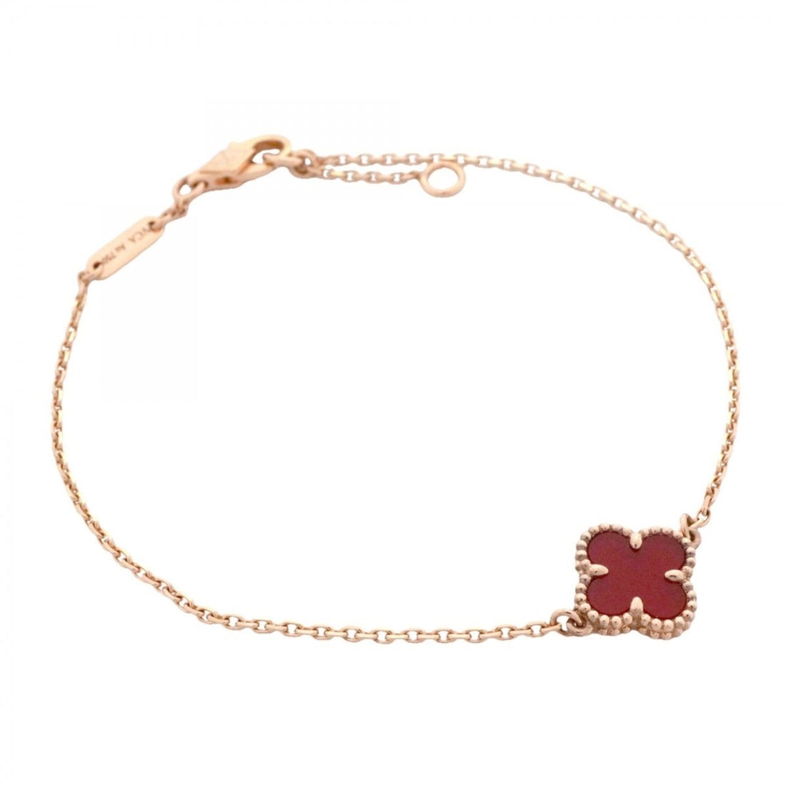 Van Cleef & Arpels Sweet Alhambra Bracelet, 18K Pink Gold with Carnelian Red, for Women: --- Catalog ---Category: SizeLength: 15cm / 5.9''Category: DesignType: Charm braceletColor: Red colorStone: CarnelianGender: WomenMaterial: Pink gold (18K)Category: GeneralBrand: Van Cleef & Arpels---