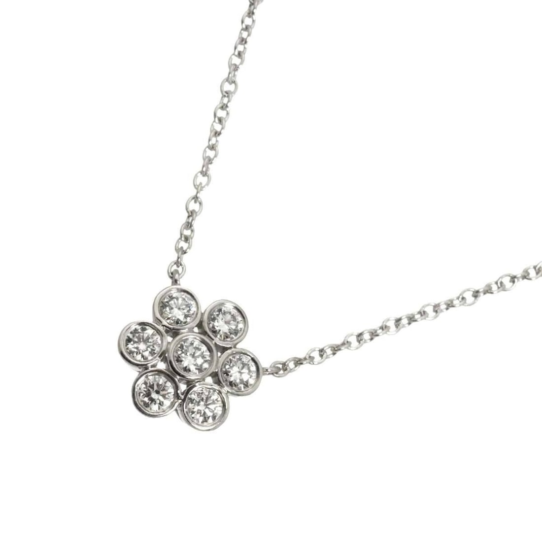 Tiffany & Co. Garden Flower Diamond Necklace, 40cm, Platinum (Pt): --- Catalog ---Category: SizeWeight: 3.2g / 0.11oz.Pendant Size: 8.7mm x 8.7mm / 0.34'' x 0.34''Neck Circumference: 40 cm / 15.74''Category: DesignMetal: PlatinumStone: DiamondGender: WomenMetal Purit