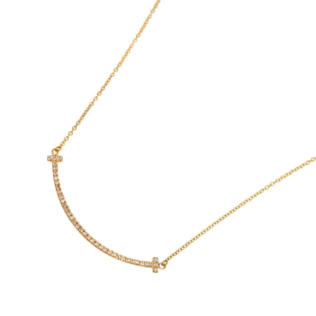 Tiffany & Co. T Smile Diamond Necklace, Small, 45cm, 18K PG Pink Gold 750: --- Catalog ---Category: SizeWeight: 2.5g / 0.08oz.Pendant Size: 3.6mm x 37mm / 0.14'' x 1.45''Neck Circumference: 45 cm / 17.71''Category: DesignColor: PinkMetal: GoldStone: DiamondGender: WomenMetal