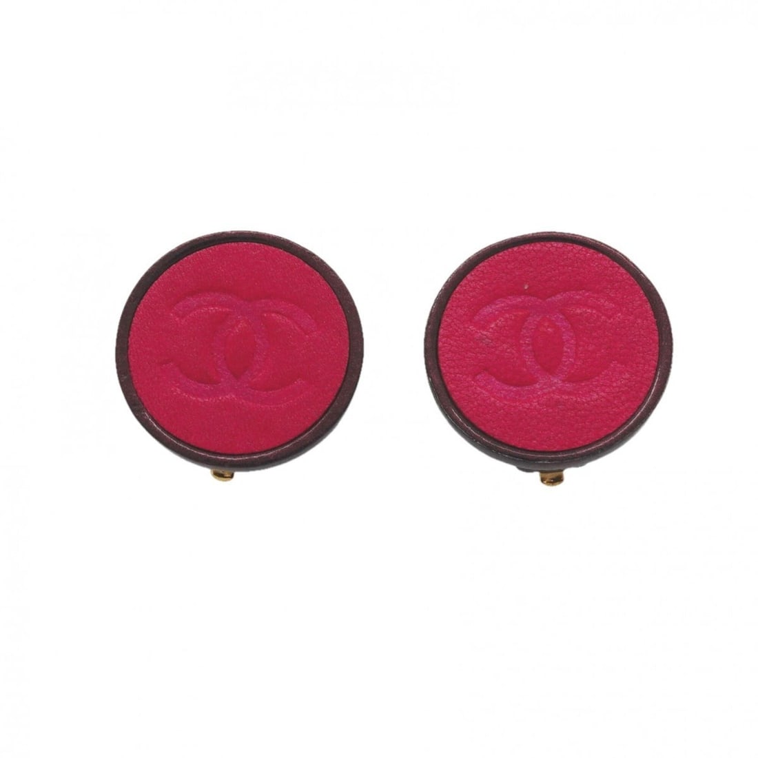 Chanel Earrings, Coco Mark Circle, GP Plated Leather, Gold, Red, Women's: --- Catalog ---Category: SizeSize (HxWxD): 19.50mm x 19.90mm / 0.77'' x 0.78''Category: DesignType: Clip earringsColor: Gold, Red colorGender: WomenMaterial: Gold plating, LeatherCategory: GeneralBran