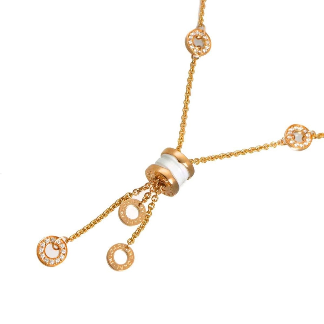 Bulgari BVLGARI B-zero1 Element Diamond Necklace 55cm Ceramic 18K PG Pink Gold 750: --- Catalog ---Category: SizePendant Size: 48mm x 10.4mm / 1.88'' x 0.4''Neck Circumference: 55 cm / 21.65''Category: DesignGender: WomenMaterial: Ceramic, Pink gold (18K)Necklace Type: NecklaceCatego