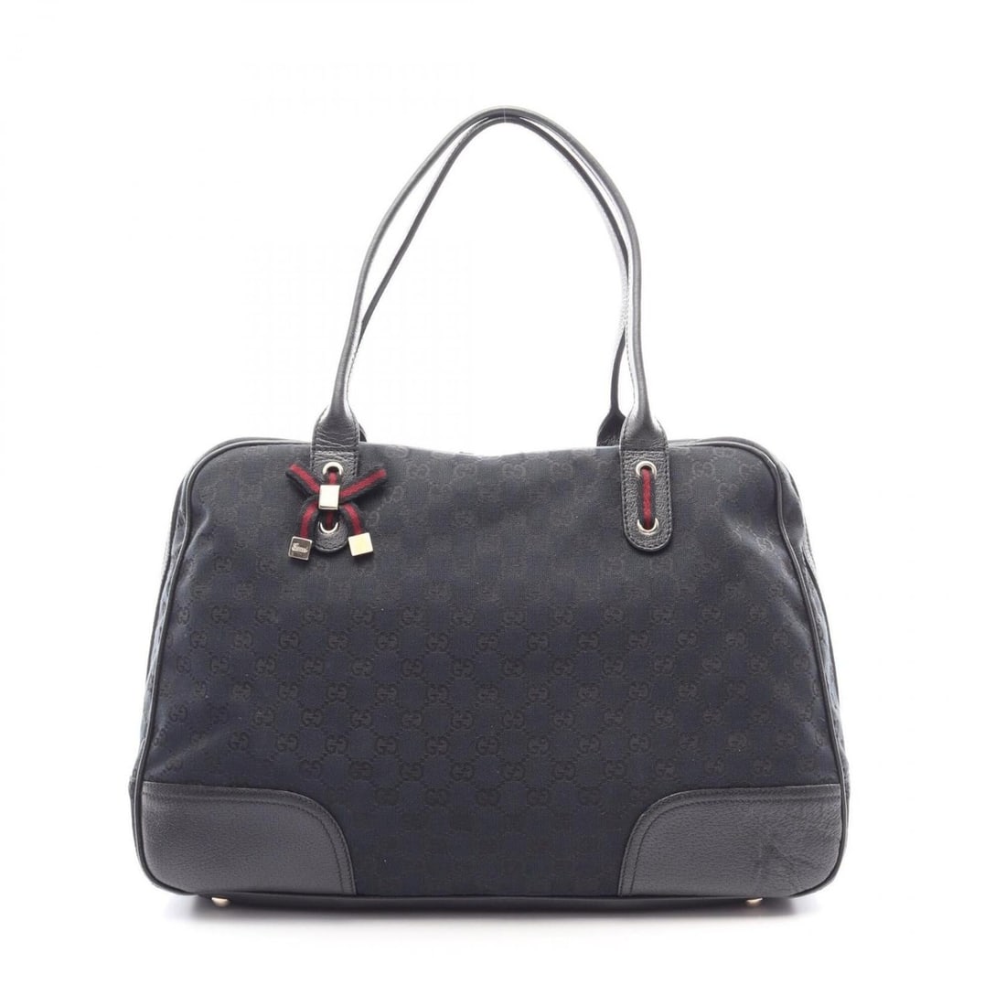Gucci Princy GG Canvas Sherry Line Shoulder Bag/Handbag, and Leather, Women's, Navy/Black, 162881: --- Catalog ---Category: SizeSize (HxWxD): 30cm x 43cm x 15cm / 11.81'' x 16.92'' x 5.9''Category: DesignType: Handbag, Shoulder bagColor: Black, NavyGender: WomenMaterial: GG canvas , Leather Categor