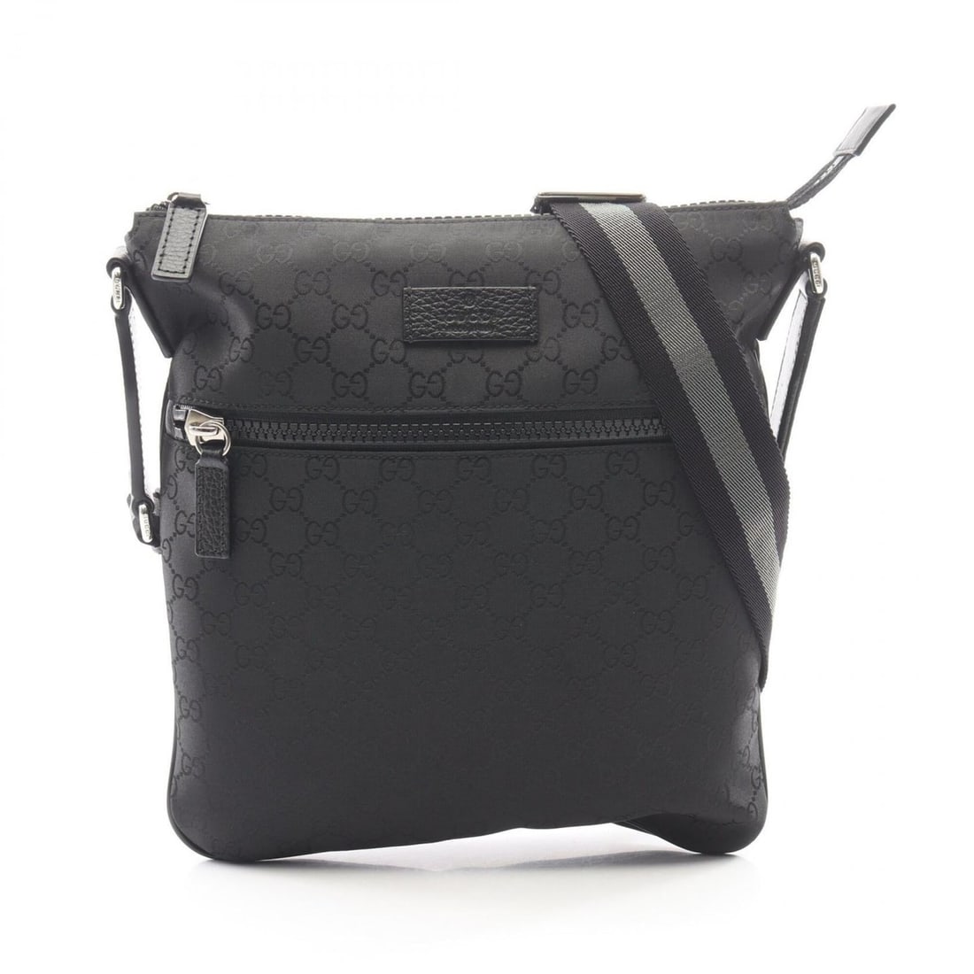 Gucci nylon shoulder bag/handbag, and leather, men's, black, 449184 (1 of 10)