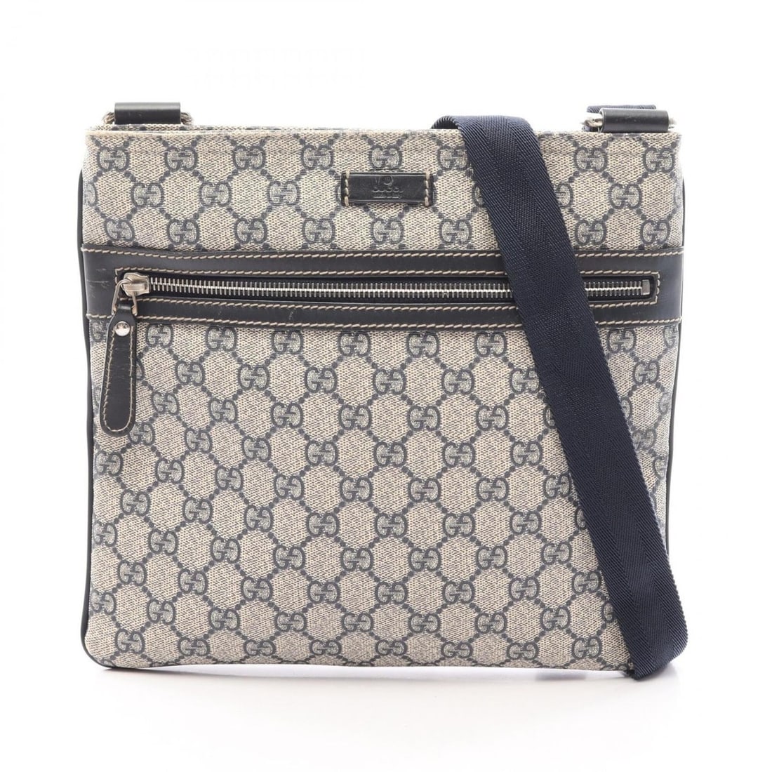 Gucci GG Supreme Shoulder Bag/Handbag, Coated Canvas and Leather, Women's, Ivory/Navy, Item Number: --- Catalog ---Category: SizeSize (HxWxD): 25cm x 27cm x 1.5cm / 9.84'' x 10.62'' x 0.59''Category: DesignType: Shoulder bagColor: Ivory, NavyGender: WomenMaterial: GG Supreme , Leather Category: Gene