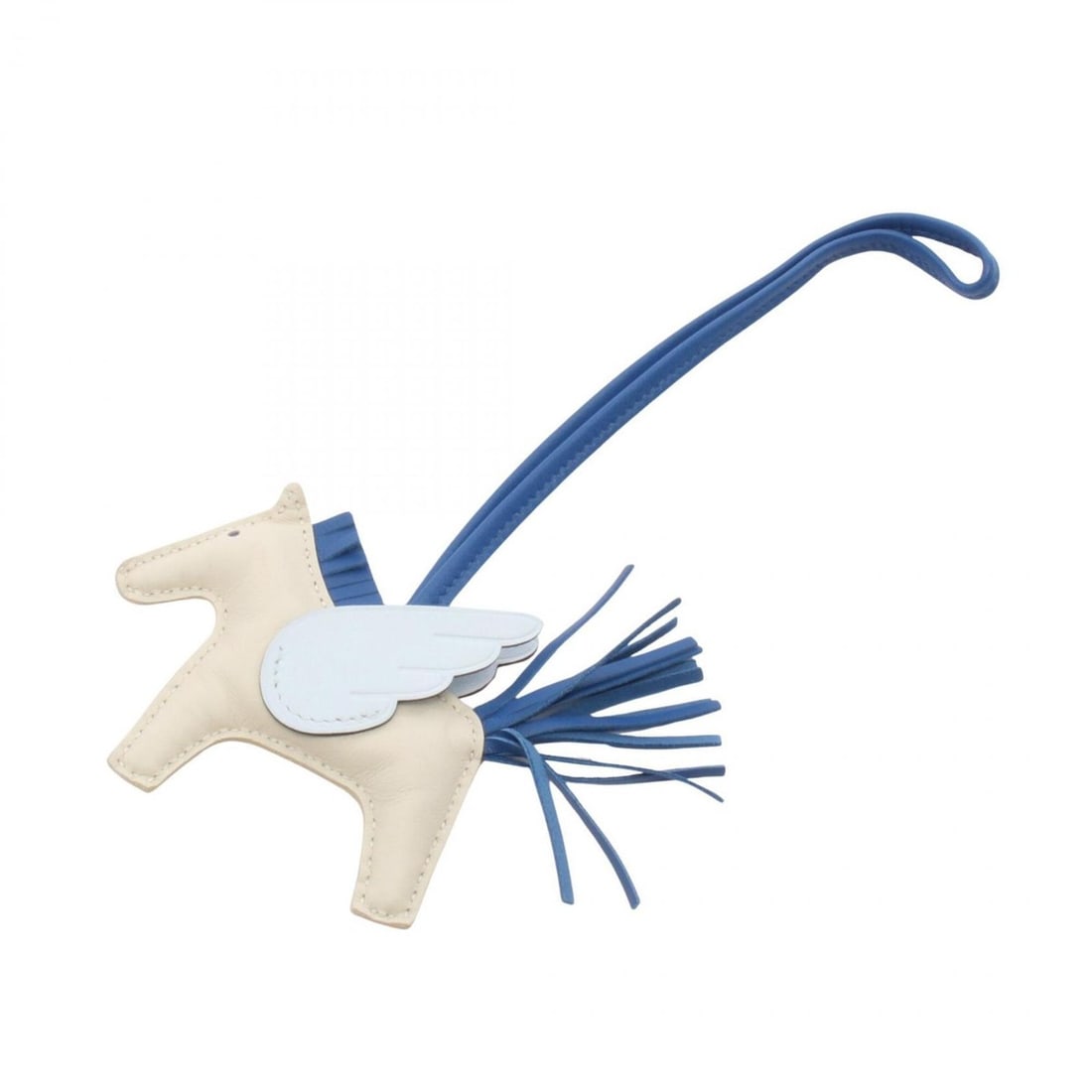 Hermes Rodeo Pegasus PM, Craie Bleu France, Brume charm accessory, leather (Veau Swift), Agneau: --- Catalog ---Category: DesignType: Handbag charmColor: Blue, IvoryGender: Women,MenMaterial: Agneau Milo, Swift leatherCategory: GeneralBrand: Hermes--- Item List ---Section: ConditionRanking: Rank 