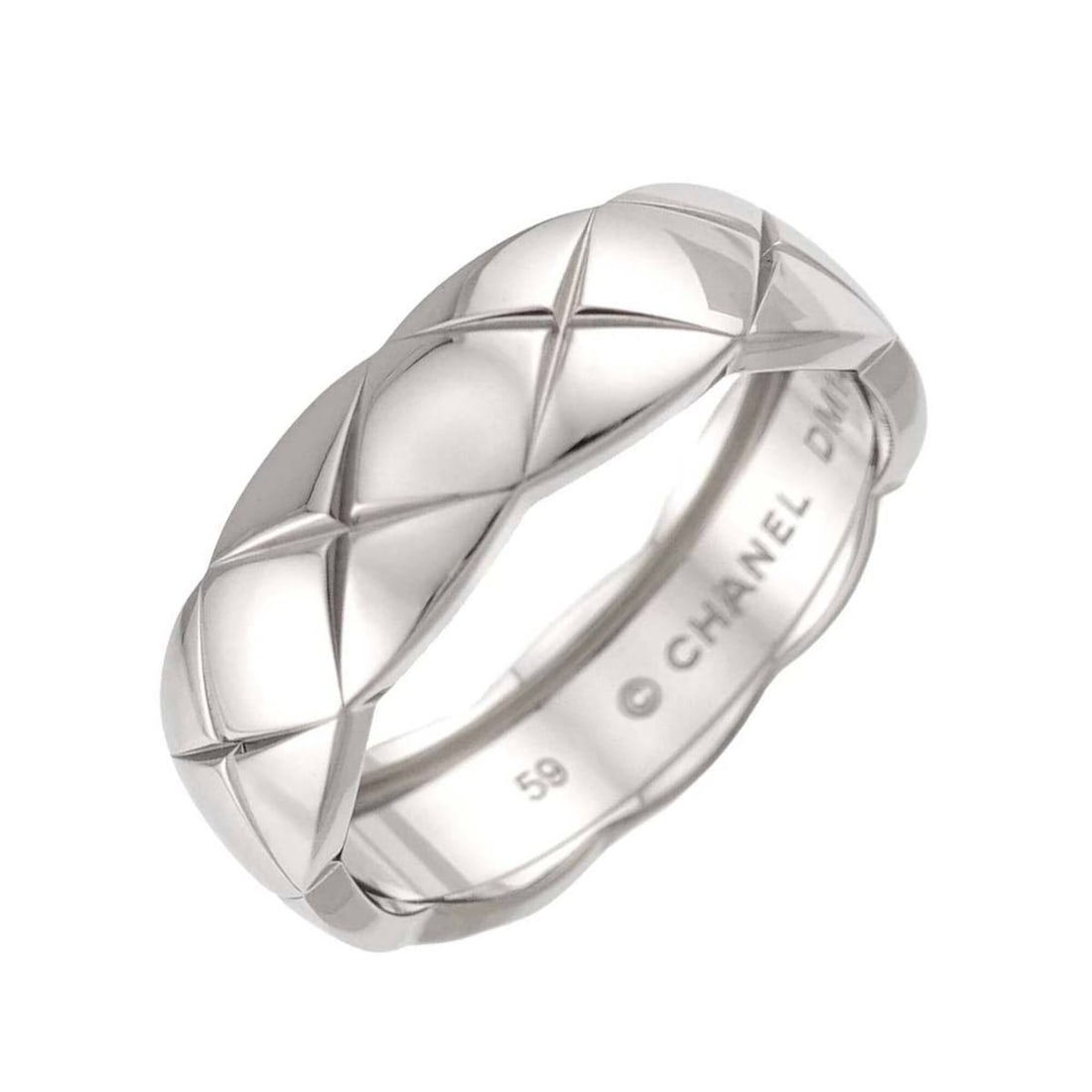 Chanel Coco Crush Medium Ring #59, 18K White Gold (750), Matelassé Design. (1 of 9)