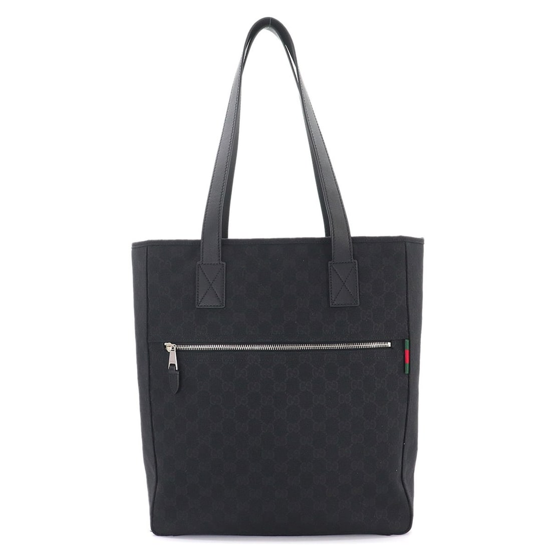 Gucci GG Canvas Medium Tote Handbag, Leather, Black, 834796, Silver Hardware Bag (1 of 12)