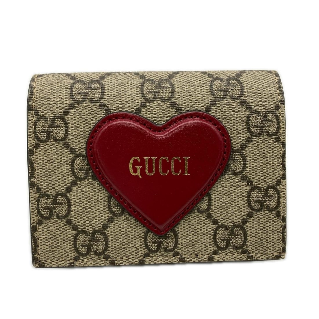 GUCCI GG Supreme Heart Motif Wallet 648848 Business Card Holder/Card Case Brown PVC Leather Women's (1 of 14)
