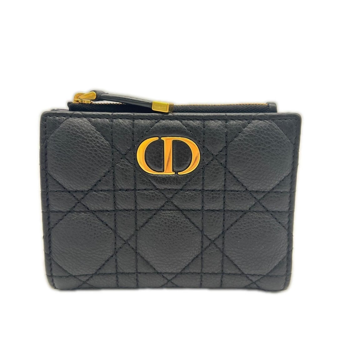 Christian Dior Cannage Calfskin Caro Dahlia Wallet S5173UWHC Bi-fold Black Calf Leather Women's (1 of 18)