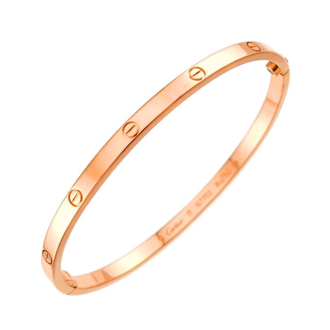Cartier Love Bracelet Small SM #17 18K PG Pink Gold 750 Bangle: --- Catalog ---Category: SizeSize: 17Width: 3.59mm / 0.14''Length: 16cm / 6.29''Weight: 18.6g / 0.65oz.Category: DesignType: Charm braceletColor: PinkMetal: GoldGender: WomenMetal Purity: 18KCategory: