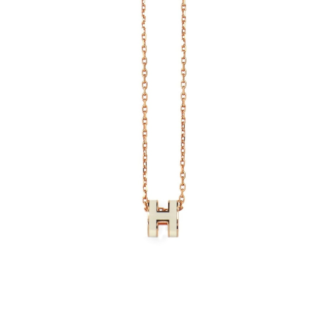Hermes Mini Pop H Necklace, White Gold: --- Catalog ---Category: SizeWeight: 3.1g / 0.1oz.Pendant Size: 9mm x 7mm / 0.35'' x 0.27''Neck Circumference: 40 cm / 15.74''Category: DesignColor: Gold, WhiteGender: WomenNecklace Type: NecklaceCate