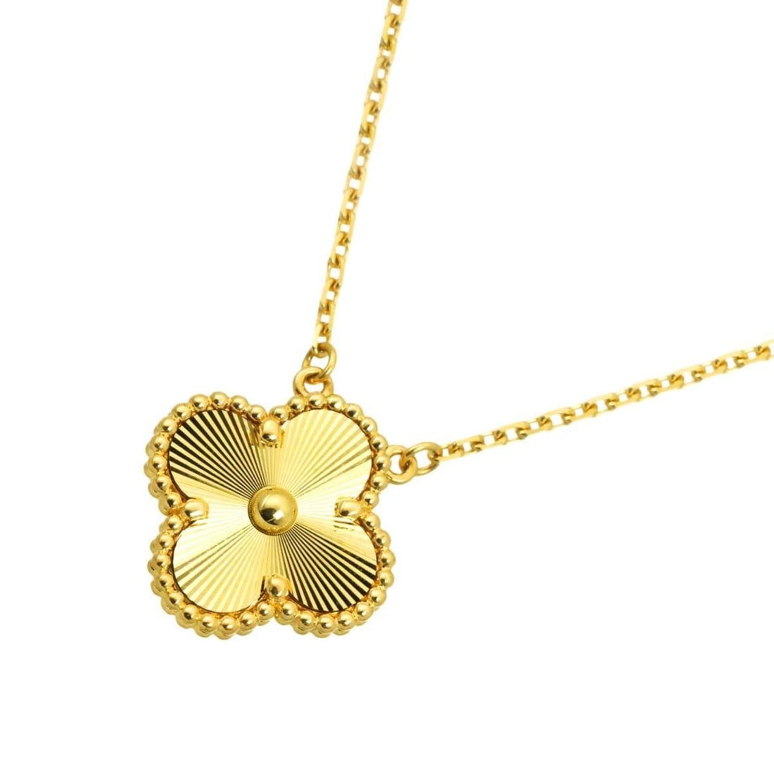 Van Cleef & Arpels Alhambra Guilloché Necklace, 42cm, 18K Yellow Gold 750 VCA Necklace: --- Catalog ---Category: SizeWeight: 6.6g / 0.23oz.Pendant Size: 14.8mm x 14.8mm / 0.58'' x 0.58''Neck Circumference: 42 cm / 16.53''Category: DesignColor: YellowMetal: GoldGender: WomenMetal Purity: 