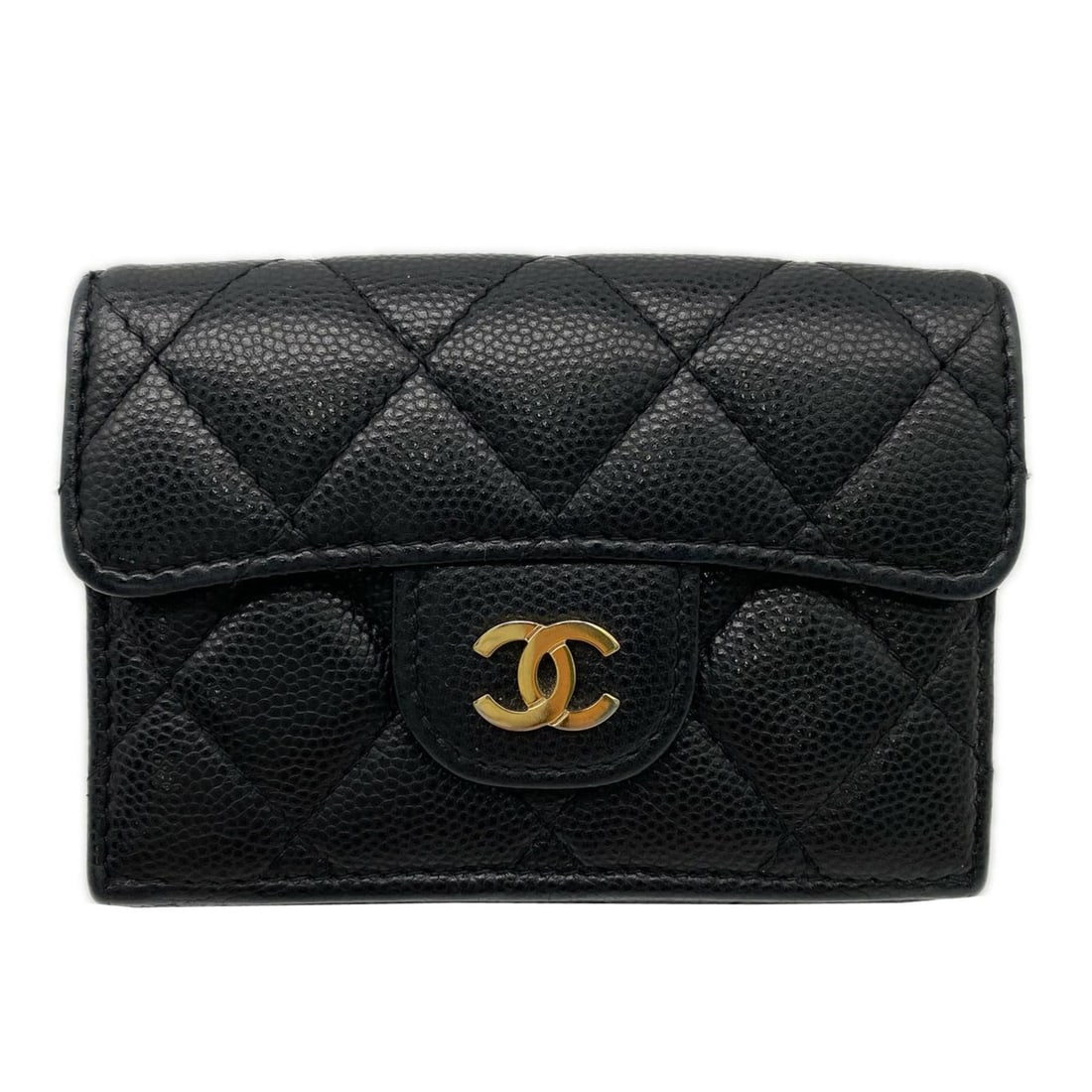 CHANEL Caviar Skin Matelassé Compact Wallet AP0230 Tri-fold Black Women's (1 of 17)