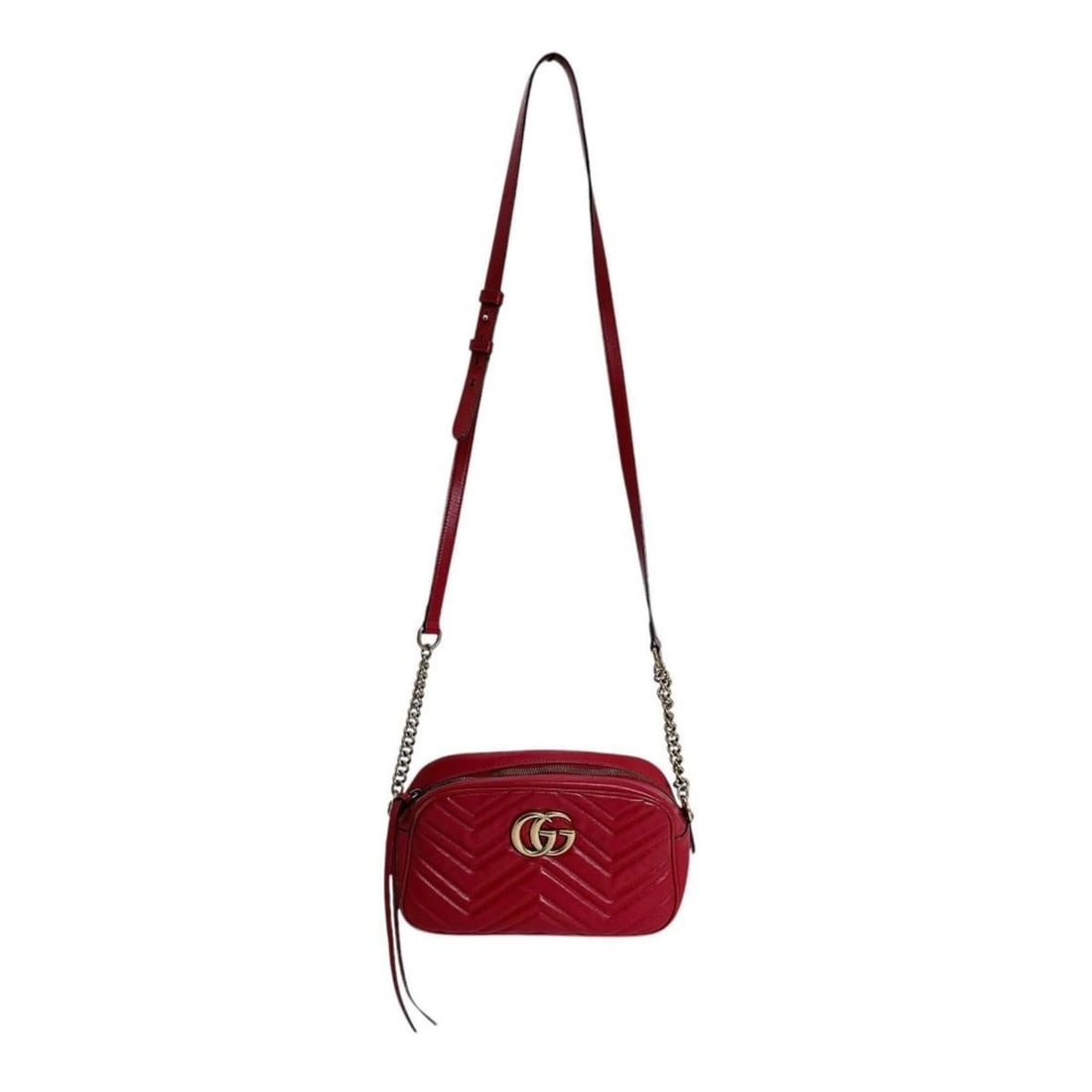 Gucci GUCCI Body Bag Camera Small GG Marmont Leather 447632 Red: --- Catalog ---Category: SizeSize (HxWxD): 14cm x 24cm x 7cm / 5.51'' x 9.44'' x 2.75''Category: DesignType: Shoulder bag, Sling bagColor: Red colorGender: WomenMaterial: Leather Category: GeneralMPN: