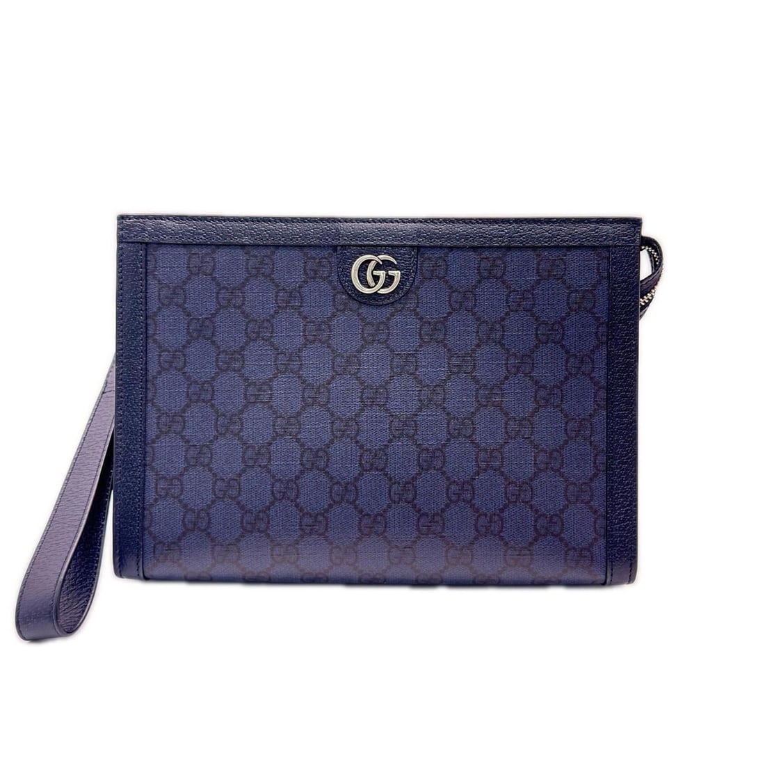 GUCCI GG Supreme Clutch Bag 760243 Navy Coated Canvas Leather Men's: --- Catalog ---Category: SizeSize (HxWxD): 18.5cm x 26cm x 6cm / 7.28'' x 10.23'' x 2.36''Category: DesignType: Clutch bagColor: NavyGender: MenClosure: ZipperMaterial: Coated canvas , Leather Categor