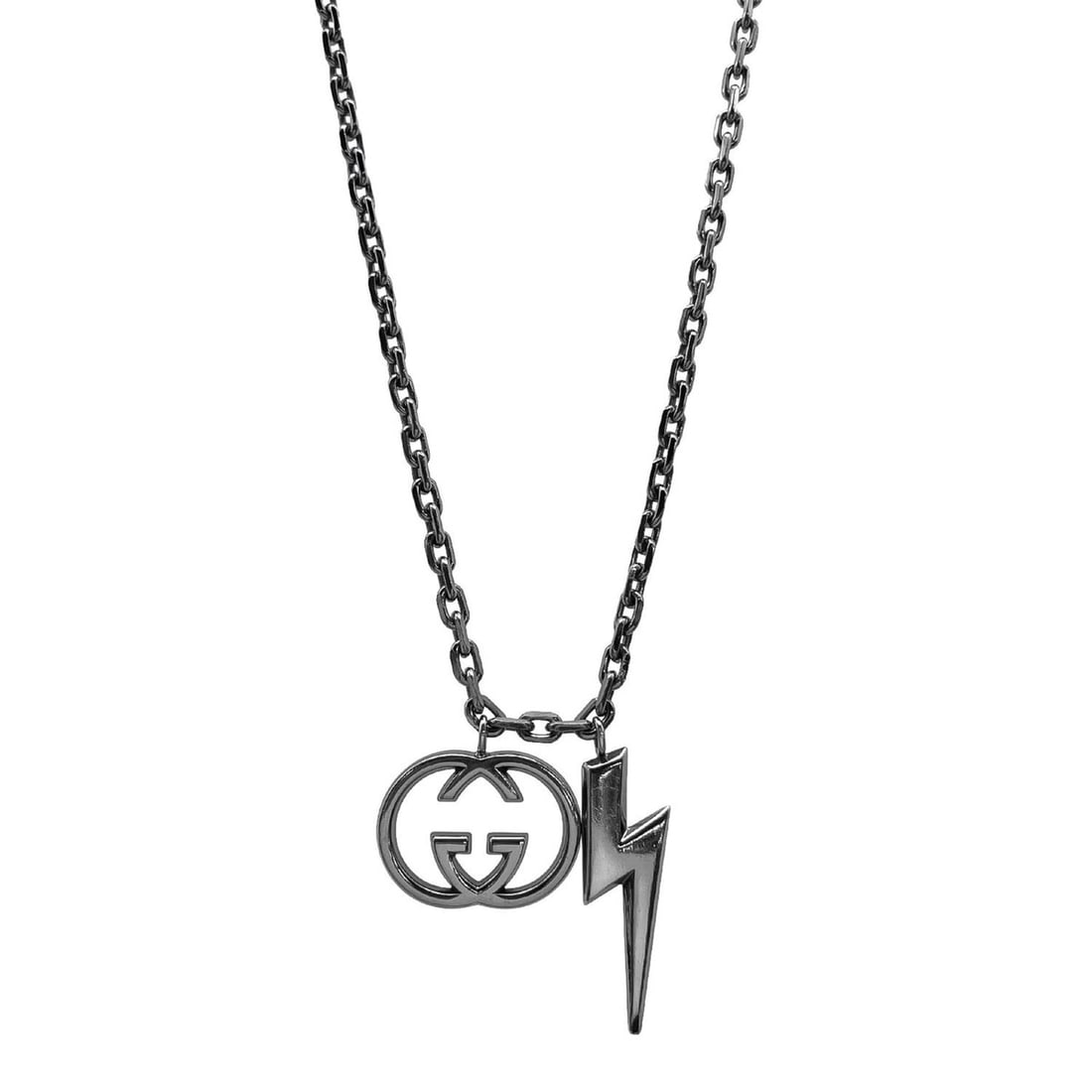 GUCCI Interlocking GG Logo Necklace Lightning SV925 Silver Men's and Women's: --- Catalog ---Category: SizePendant Size: 30mm x 20mm / 1.18'' x 0.78''Neck Circumference: 55 cm / 21.65''Category: DesignColor: SilverGender: Men,WomenMaterial: Silver 925Necklace Type: NecklaceCate