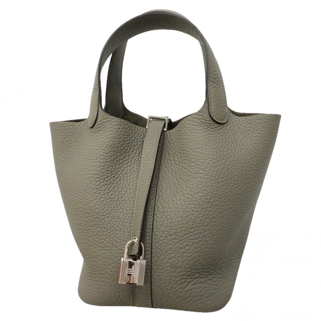Hermes Picotin Lock PM handbag, Taurillon Clemence leather, Grimayer finish, K stamp, ladies'.: --- Catalog ---Category: SizeSize (HxWxD): 19cm x 18.5cm x 14cm / 7.48'' x 7.28'' x 5.51''Category: DesignType: HandbagColor: GrayGender: WomenMaterial: Taurillon clemence leather Hardware Color: Silv