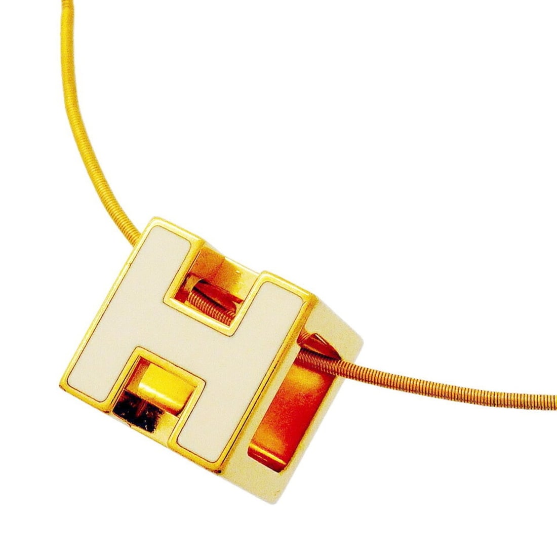 Hermes Cage d'H Necklace, GP Plated, Gold, White, Women's: --- Catalog ---Category: SizePendant Size: 11.9mm x 11.9mm / 0.46'' x 0.46''Neck Circumference: 43 cm / 16.92''Category: DesignColor: Gold, WhiteGender: WomenMaterial: Gold platingNecklace Type: Neckl