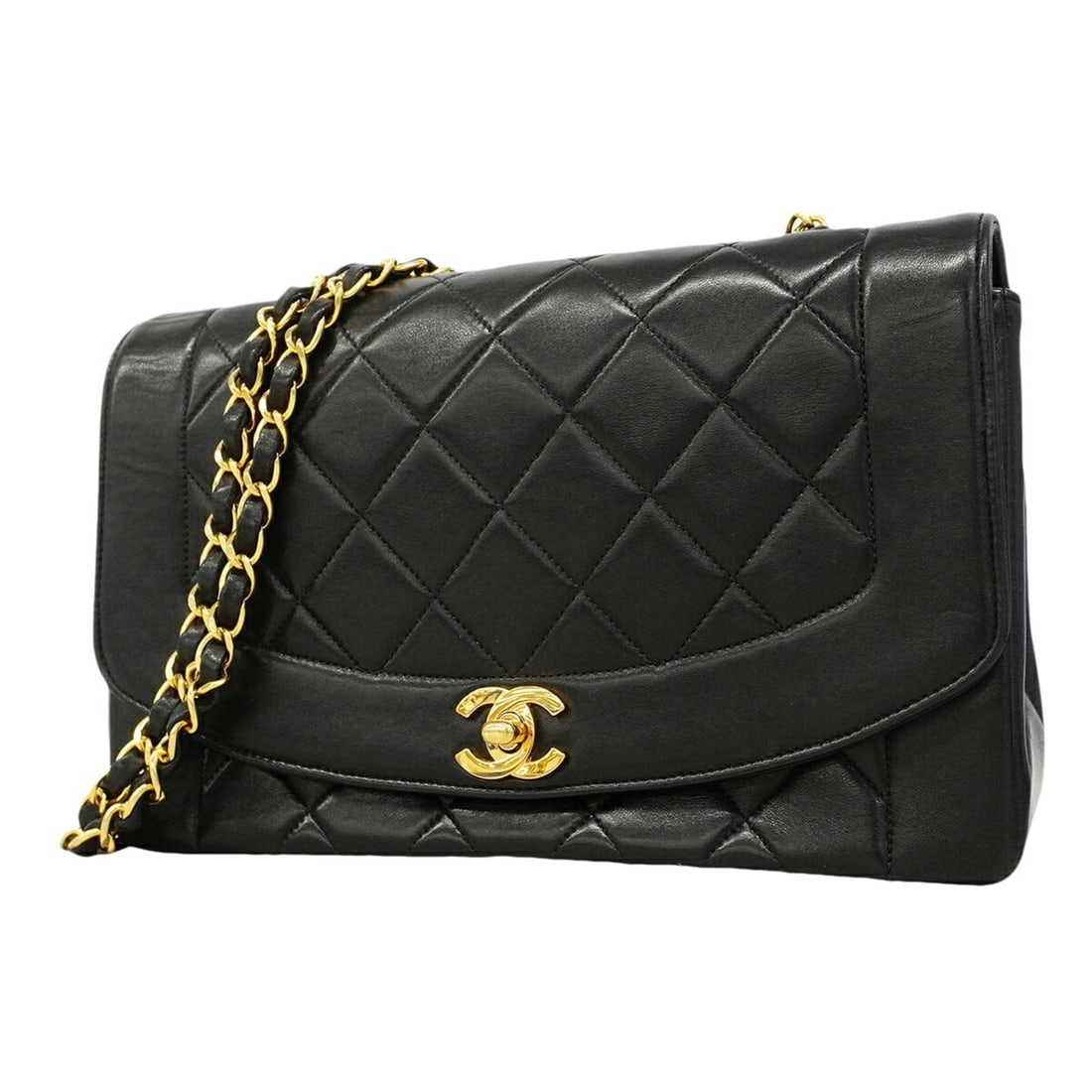 Chanel Diana Chain Shoulder Bag, Lambskin, Black, Women's: --- Catalog ---Category: SizeSize (HxWxD): 15cm x 24cm x 7cm / 5.9'' x 9.44'' x 2.75''Category: DesignType: Shoulder bagColor: BlackGender: WomenMaterial: Leather Hardware Color: GoldLeather/Fur Type: