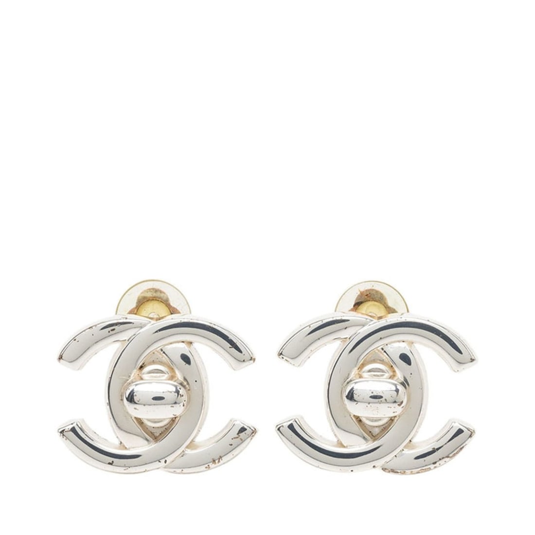 Chanel Coco Mark Turnlock Vintage Earrings 96A Silver Metal Women's CHANEL (1 of 10)