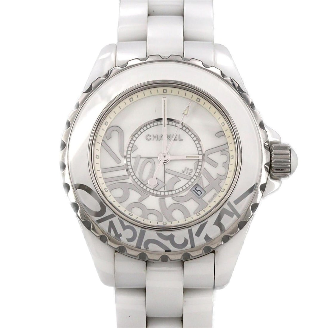 Chanel J12 Graffiti 33mm Ceramic Limited H5239 Quartz Watch: --- Catalog ---Category: SizeWrist Size: 16cm / 6.29''Case Diameter: 33mm / 1.3''Category: DesignType: WristwatchGender: WomenColor (Dial): WhiteMaterial (Band): CeramicMaterial (Case): CeramicCategor