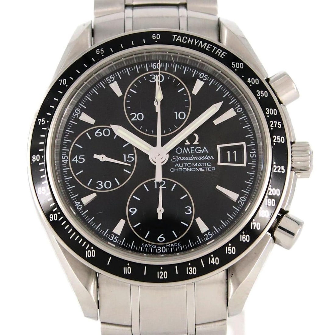 Omega Speedmaster Date 3210.50 Stainless Steel Automatic Watch: --- Catalog ---Category: SizeWrist Size: 16cm / 6.29''Case Diameter: 40mm / 1.57''Category: DesignType: WristwatchGender: MenColor (Dial): BlackMaterial (Band): Stainless steelMaterial (Case):